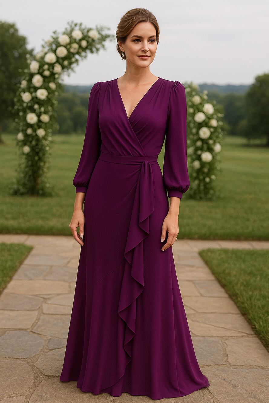 Express Purple Boysenberry Wedding Formal Wrap Dress M Classy Glam Ruffle Event